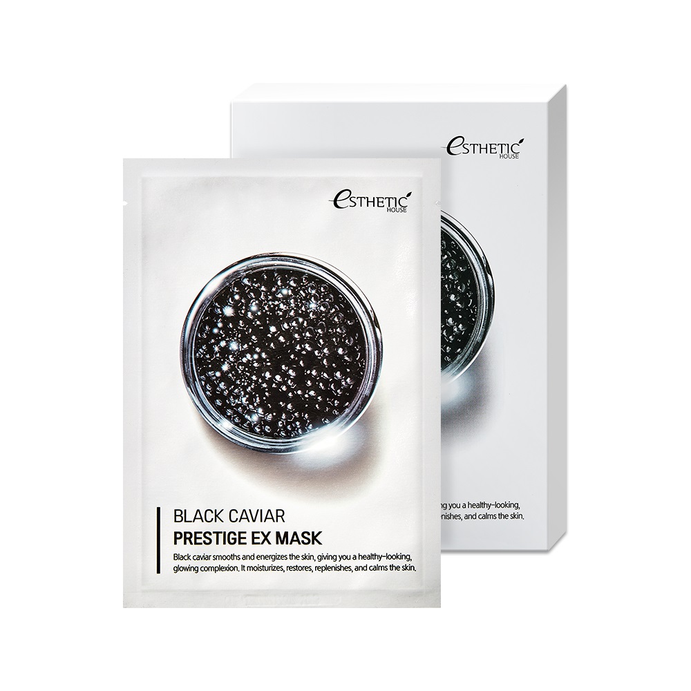 012241.jpg esh012241, НАБОР Тканевая маска для лица ЧЕРНАЯ ИКРА Black Caviar Prestige EX Mask, 25 мл* 5шт, ESTHETIC HOUSE