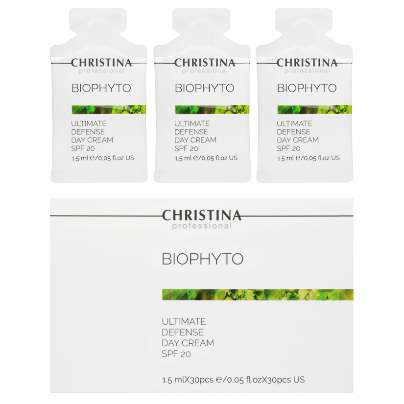 6cd1f66ff2b190556dfe4466e4c65c681.png Christina Bio Phyto Ultimate Defense Day Cream SPF 20 Дневной крем «Абсолютная защита» 1.5 мл х 30 шт