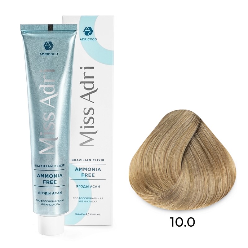 adr1000924-800x800-1.jpg Крем-краска для волос ADRICOCO Miss Adri Brazilian Elixir Ammonia free оттенок 10.0 платиновый блонд 100 мл