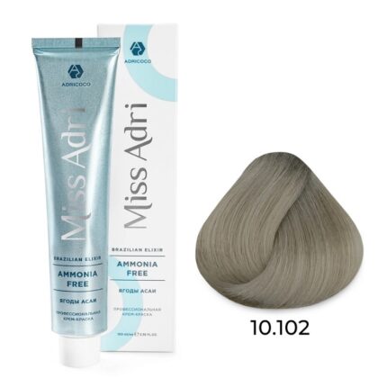 Крем-краска для волос ADRICOCO Miss Adri Brazilian Elixir Ammonia free оттенок 10.102 платиновый блонд пепельный жемчужный 100 мл
