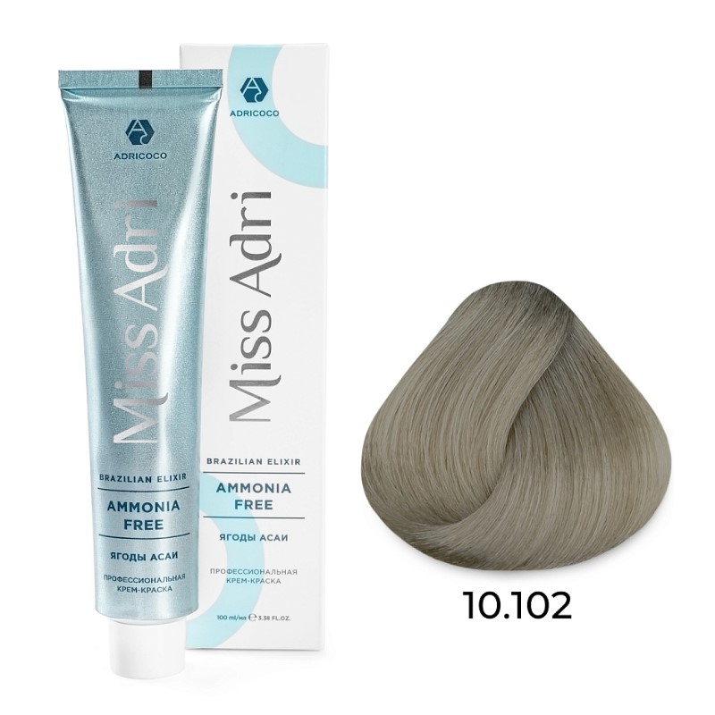 adr1000962-800x800-1.jpg Крем-краска для волос ADRICOCO Miss Adri Brazilian Elixir Ammonia free оттенок 10.102 платиновый блонд пепельный жемчужный 100 мл