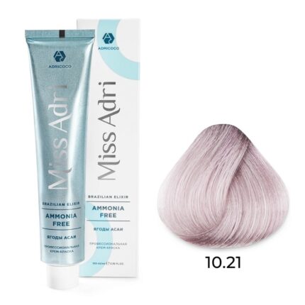 Крем-краска для волос ADRICOCO Miss Adri Brazilian Elixir Ammonia free оттенок 10.21 платиновый блонд фиолетовый пепельный 100 мл
