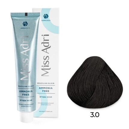 Крем-краска для волос ADRICOCO Miss Adri Brazilian Elixir Ammonia free оттенок 3.0 темный коричневый 100 мл