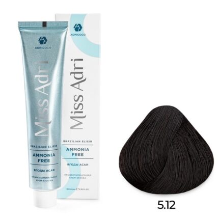 Крем-краска для волос ADRICOCO Miss Adri Brazilian Elixir Ammonia free оттенок 5.12 светлый коричневый пепельный перламутр. 100 мл