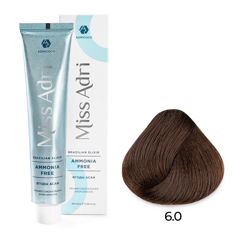 adr1001105-800x800-1.jpg Крем-краска для волос ADRICOCO Miss Adri Brazilian Elixir Ammonia free оттенок 6.0 темный блонд 100 мл
