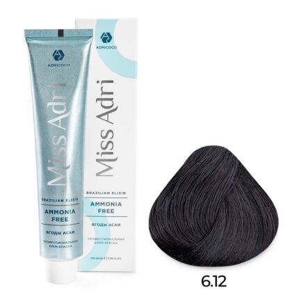 Крем-краска для волос ADRICOCO Miss Adri Brazilian Elixir Ammonia free оттенок 6.12 темный блонд пепельный перламутровый 100 мл