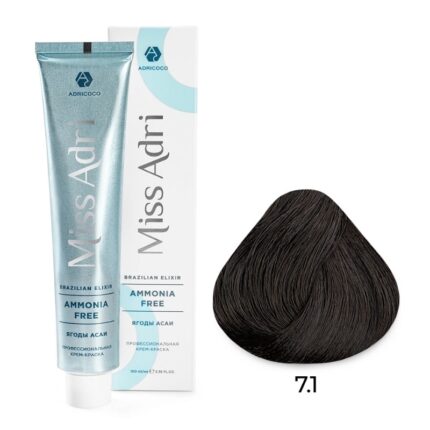Крем-краска для волос ADRICOCO Miss Adri Brazilian Elixir Ammonia free оттенок 7.1 блонд пепельный 100 мл