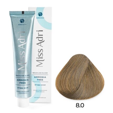 Крем-краска для волос ADRICOCO Miss Adri Brazilian Elixir Ammonia free оттенок 8.0 светлый блонд 100 мл
