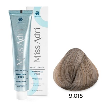 Крем-краска для волос ADRICOCO Miss Adri Brazilian Elixir Ammonia free оттенок 9.015 очень светлый блонд пастельный стальной 100 мл