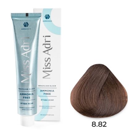 Крем-краска для волос ADRICOCO Miss Adri Brazilian Elixir Ammonia free оттенок 8.82 светлый коричневый фиолетовый блонд 100 мл