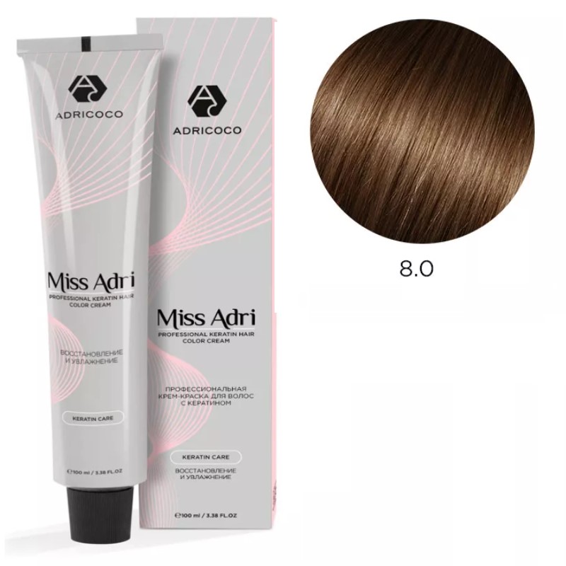 adr183698-800x800-1.jpg Крем-краска для волос ADRICOCO Miss Adri оттенок 8.0 Светлый блонд 100 мл
