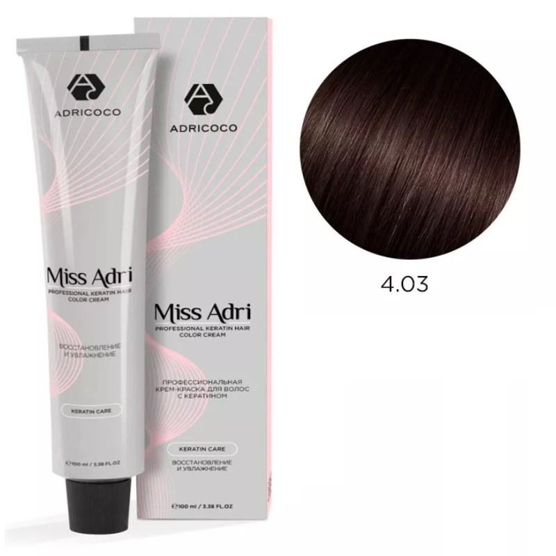 adr183803-800x800-1.jpg Крем-краска для волос ADRICOCO Miss Adri оттенок 4.03 Коричневый теплый 100 мл