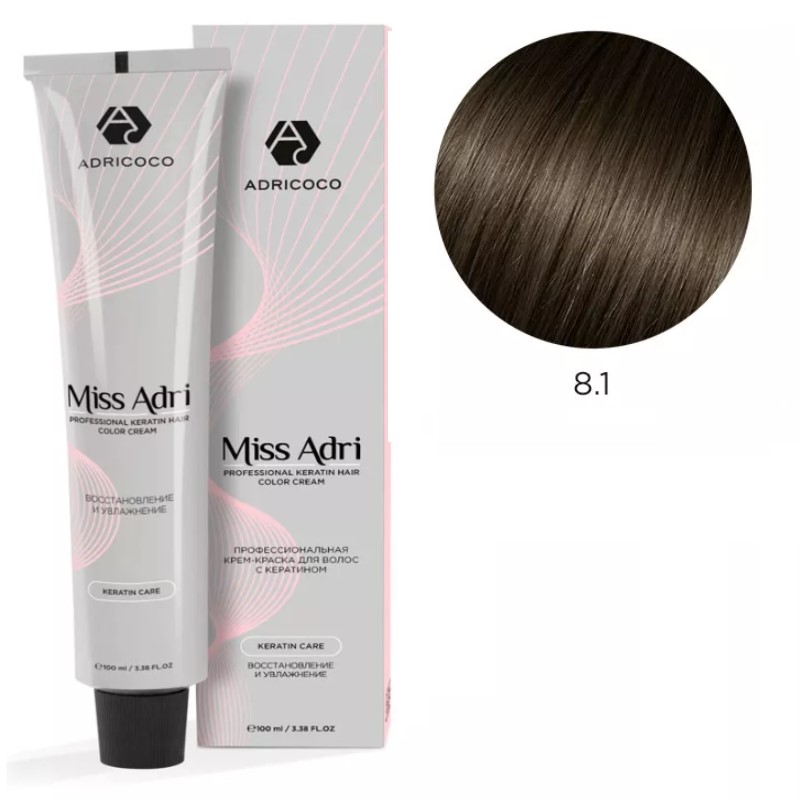 adr183919-800x800-1.jpg Крем-краска для волос ADRICOCO Miss Adri оттенок 8.1 Светлый блонд пепельный 100 мл
