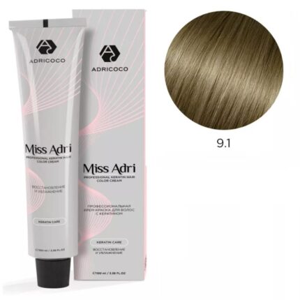 Крем-краска для волос ADRICOCO Miss Adri оттенок 9.1 Очень светлый блонд пепельный 100 мл