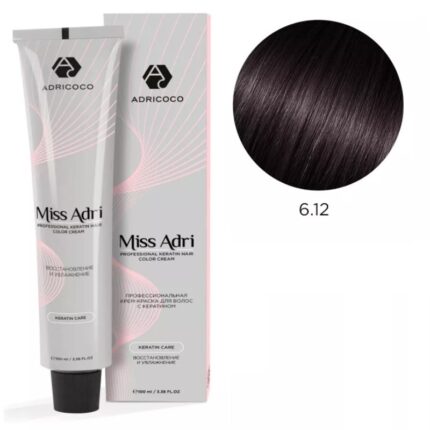 Крем-краска для волос ADRICOCO Miss Adri оттенок 6.12 Темный блонд пепельный перламутровый 100 мл