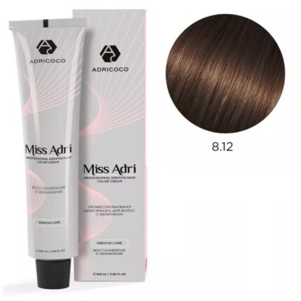 Крем-краска для волос ADRICOCO Miss Adri оттенок 8.12 Светлый блонд пепельный перламутровый 100 мл