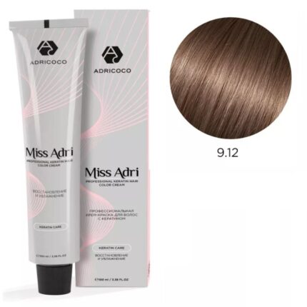 Крем-краска для волос ADRICOCO Miss Adri оттенок 9.12 Очень светлый блонд пепельный перламутровый 100 мл
