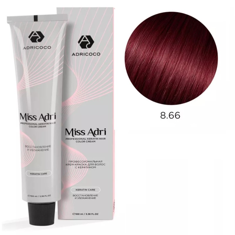 adr184206-800x800-1.jpg Крем-краска для волос ADRICOCO Miss Adri оттенок 8.66 Светлый блонд интенсивно красный 100 мл