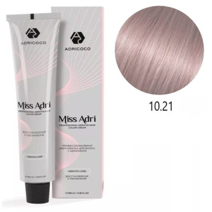 Крем-краска для волос ADRICOCO Miss Adri оттенок 10.21 Платиновый блонд фиолетовый пепельный 100 мл