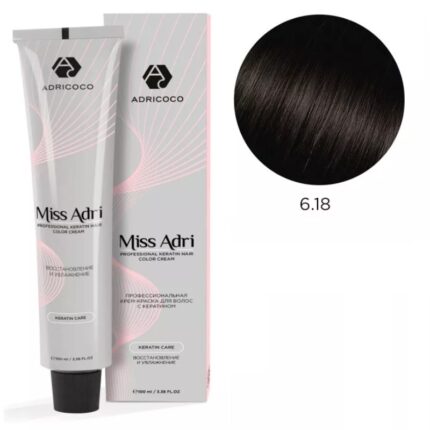 Крем-краска для волос ADRICOCO Miss Adri оттенок 6.18 Темный блонд пепельный коричневый 100 мл