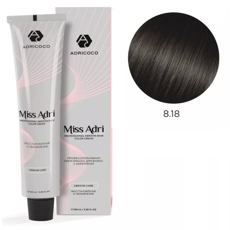 adr184381-800x800-1.jpg Крем-краска для волос ADRICOCO Miss Adri оттенок 8.18 Светлый блонд пепельный коричневый 100 мл