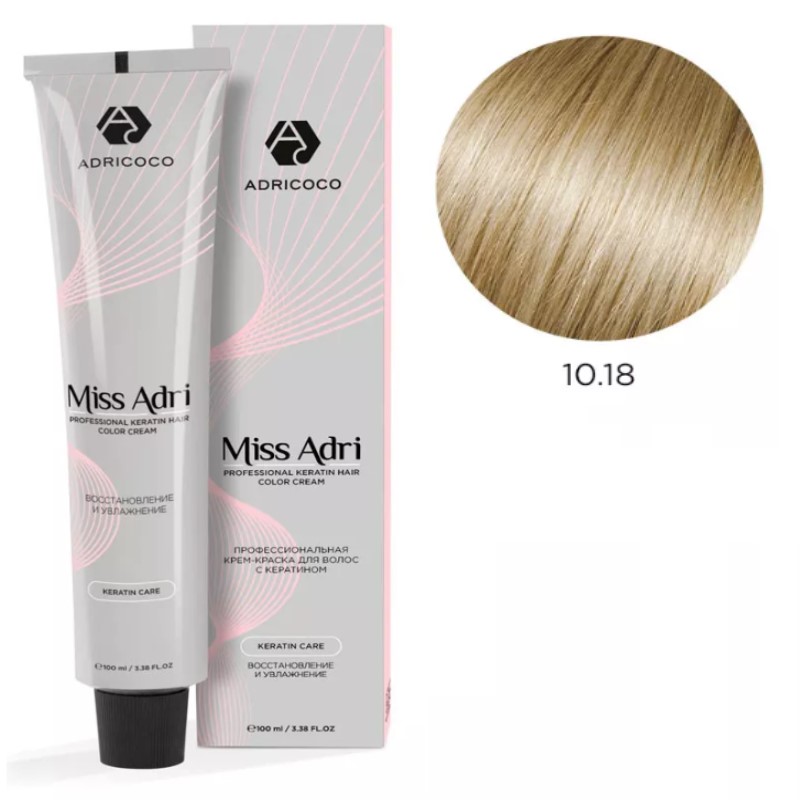 adr184398-800x800-1.jpg Крем-краска для волос ADRICOCO Miss Adri оттенок 10.18 Платиновый пепельный коричневый блонд 100 мл