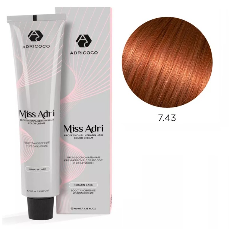 adr184527-800x800-1.jpg Крем-краска для волос ADRICOCO Miss Adri оттенок 7.43 Блонд медный золотистый 100 мл
