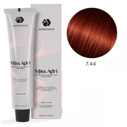 Крем-краска для волос ADRICOCO Miss Adri оттенок 7.44 Блонд медный интенсивный 100 мл