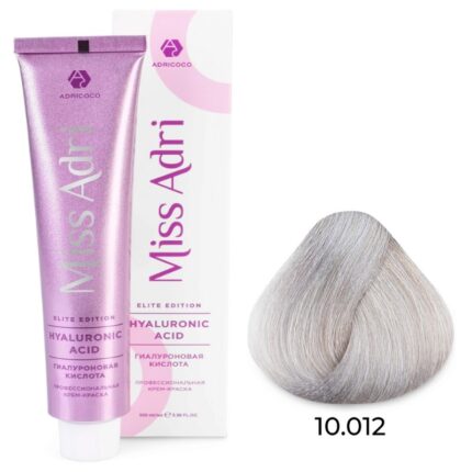 Крем-краска для волос Miss Adri Elite Edition, оттенок 10.012 Платиновый блонд прозрачный пепельный перламутровый ADRICOCO 100 мл