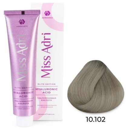 Крем-краска для волос Miss Adri Elite Edition, оттенок 10.102 Платиновый блонд пепельный жемчужный ADRICOCO 100 мл