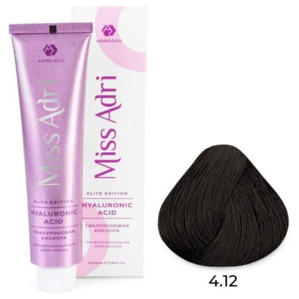 Крем-краска для волос Miss Adri Elite Edition, оттенок 4.12 Коричневый пепельный перламутровый ADRICOCO 100 мл