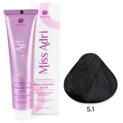 Крем-краска для волос Miss Adri Elite Edition, оттенок 5.1 Светлый коричневый пепельный ADRICOCO 100 мл