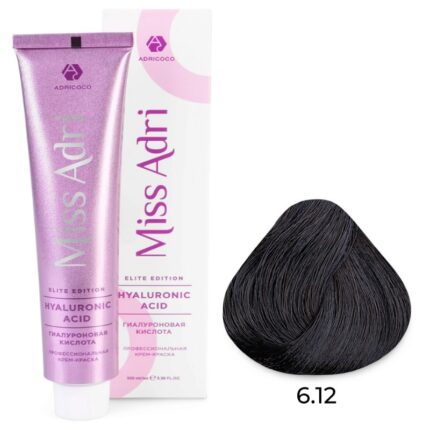 Крем-краска для волос Miss Adri Elite Edition, оттенок 6.12 Темный блонд пепельный перламутровый ADRICOCO 100 мл