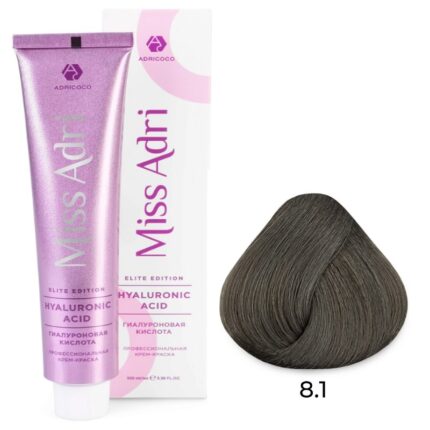 Крем-краска для волос Miss Adri Elite Edition, оттенок 8.1 Светлый блонд пепельный ADRICOCO 100 мл