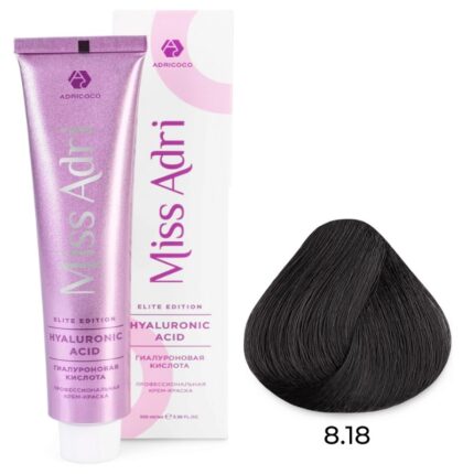 Крем-краска для волос Miss Adri Elite Edition, оттенок 8.18 Светлый блонд пепельный коричневый ADRICOCO 100 мл