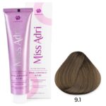 Крем-краска для волос Miss Adri Elite Edition, оттенок 9.1 Очень светлый блонд пепельный ADRICOCO 100 мл