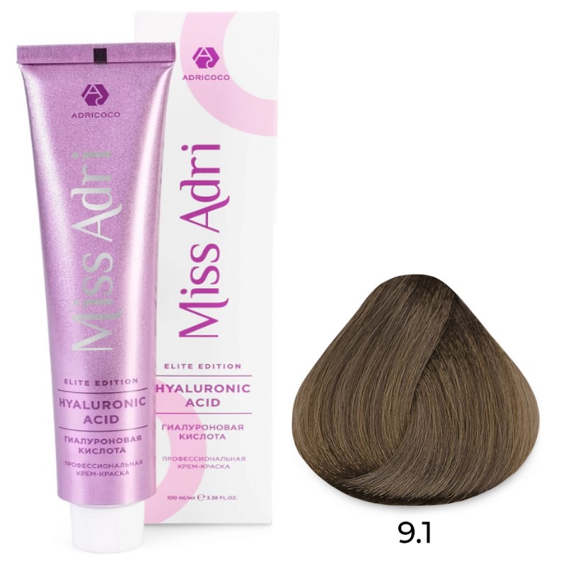 adr7673560-800x800-1.jpg Крем-краска для волос Miss Adri Elite Edition, оттенок 9.1 Очень светлый блонд пепельный ADRICOCO 100 мл