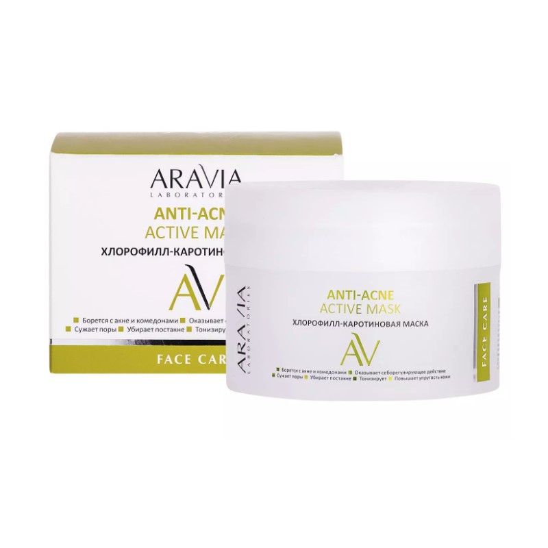 arav018-800x800-1.jpg arav018, Laboratories Хлорофилл-каротиновая маска Anti-Acne Active Mask, 150 мл, Aravia