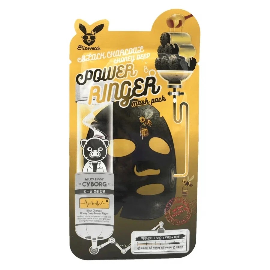 eh99989428645.jpg Елизавекка Тканевая маска c древесным углем и медом, 23 мл (Elizavecca, Power Ringer)