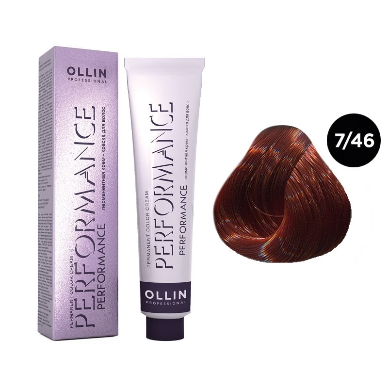 krem_kraska_ollin_performance_rusyj_medno_krasnyj_7_46.jpg OLLIN Performance Перманентная крем-краска для волос 7/46 русый медно-красный 60 мл — изображение 1