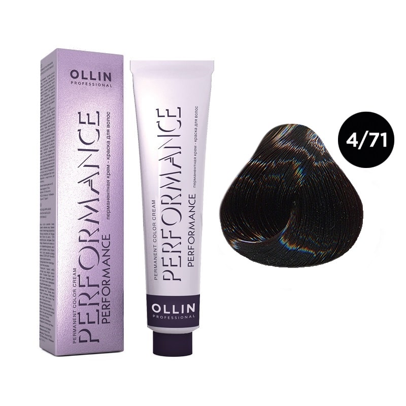 OLLIN Performance Перманентная крем-краска для волос 4/71 шатен коричнево-пепельный 60 мл — изображение 1