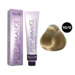 OLLIN Performance Перманентная крем-краска для волос 10/0 светлый блондин 60 мл