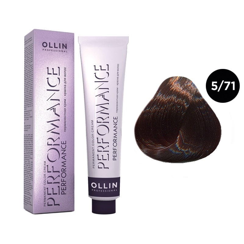 OLLIN Performance Перманентная крем-краска для волос 5/71 светлый шатен коричнево-пепельный 60 мл — изображение 1