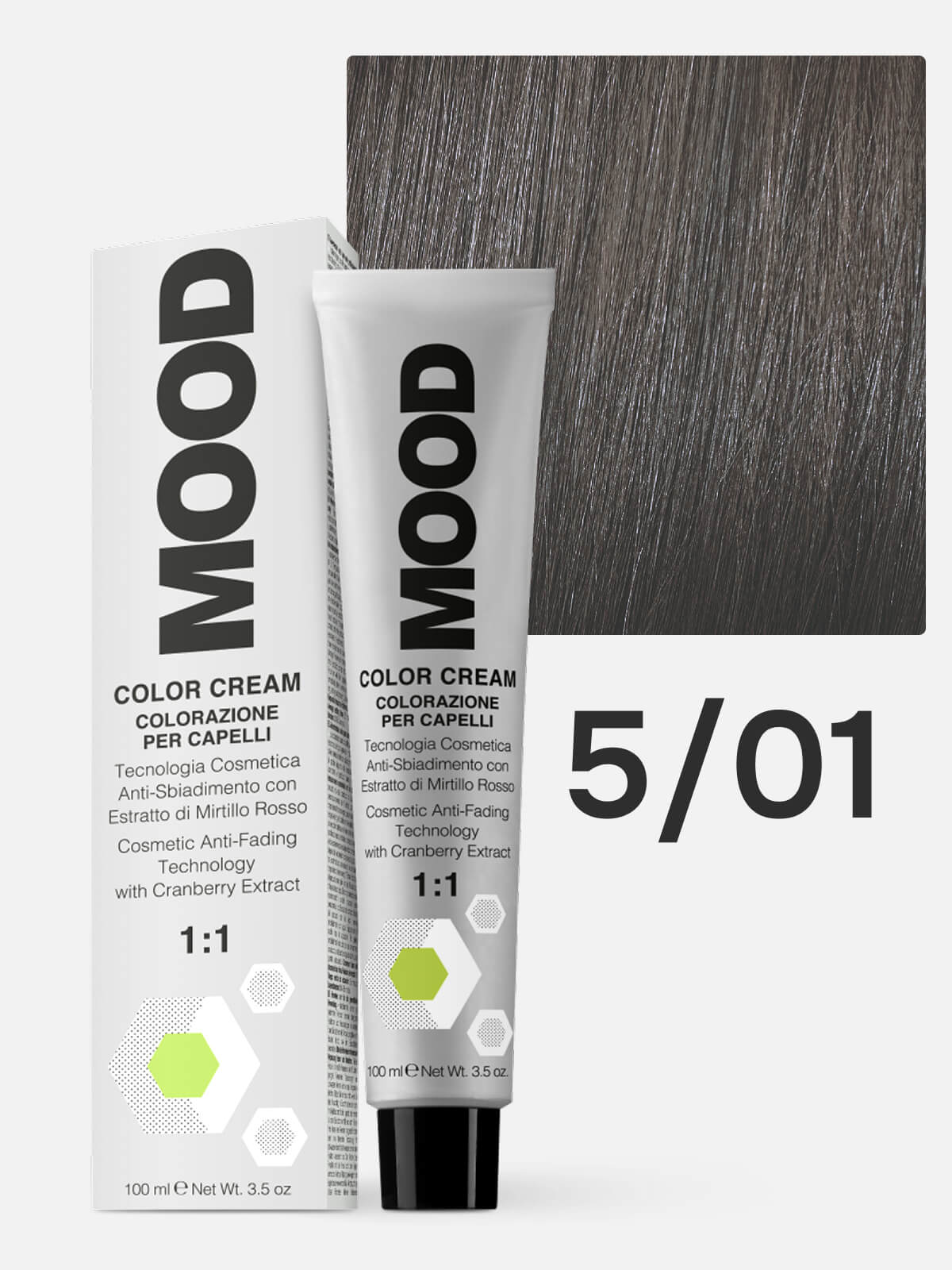 mood Краска для волос 5/01 натуральный пепельный светло каштановый 100мл MOOD Краска для волос 5/01 натуральный пепельный светло-каштановый 100мл — изображение 1