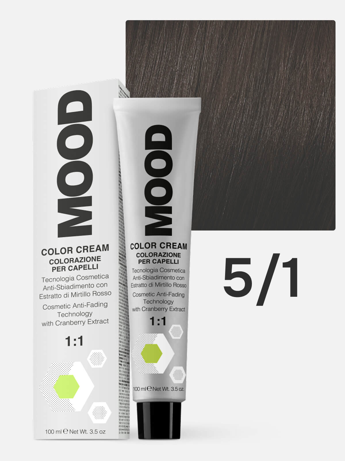 mood Краска для волос 5/1 интенсивный пепельный светло каштановый 100мл MOOD Краска для волос 5/1 интенсивный пепельный светло-каштановый 100мл — изображение 1