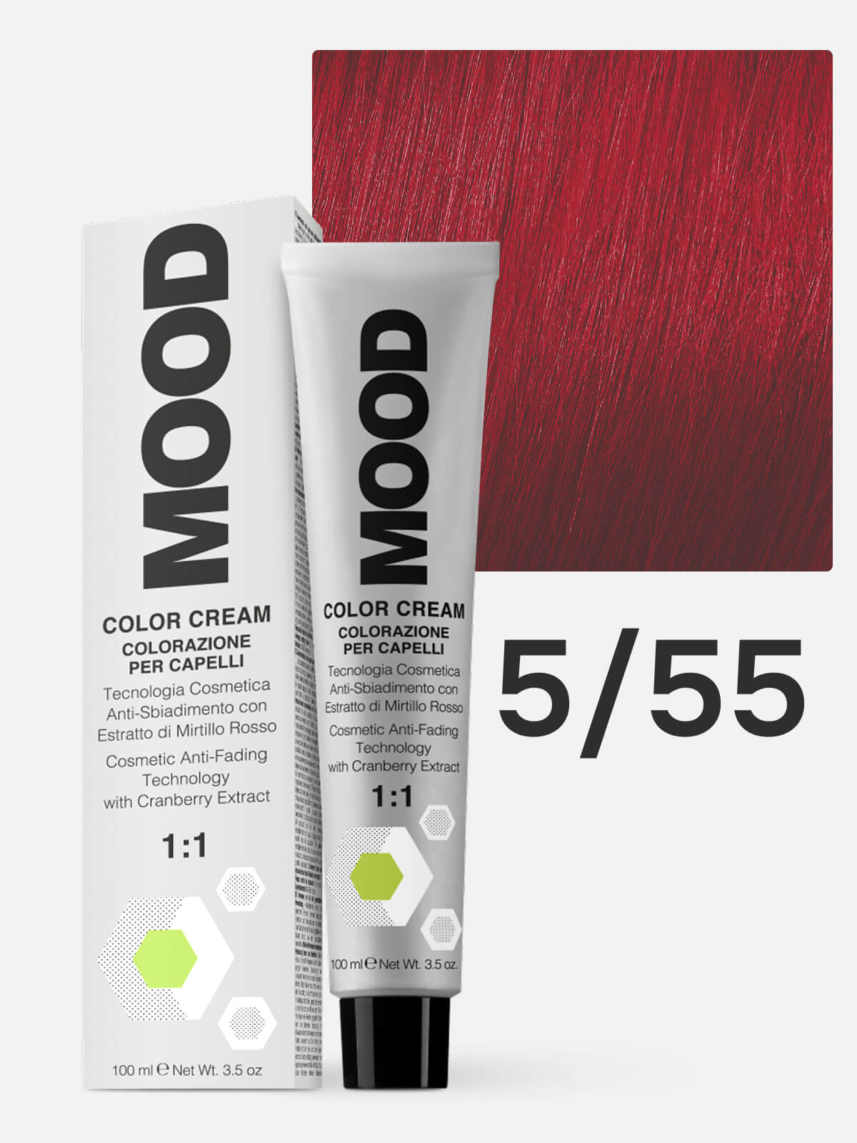 mood Краска для волос 5/55 интенсивный красный светло каштановый 100мл MOOD Краска для волос 5/55 интенсивный красный светло-каштановый 100мл — изображение 1