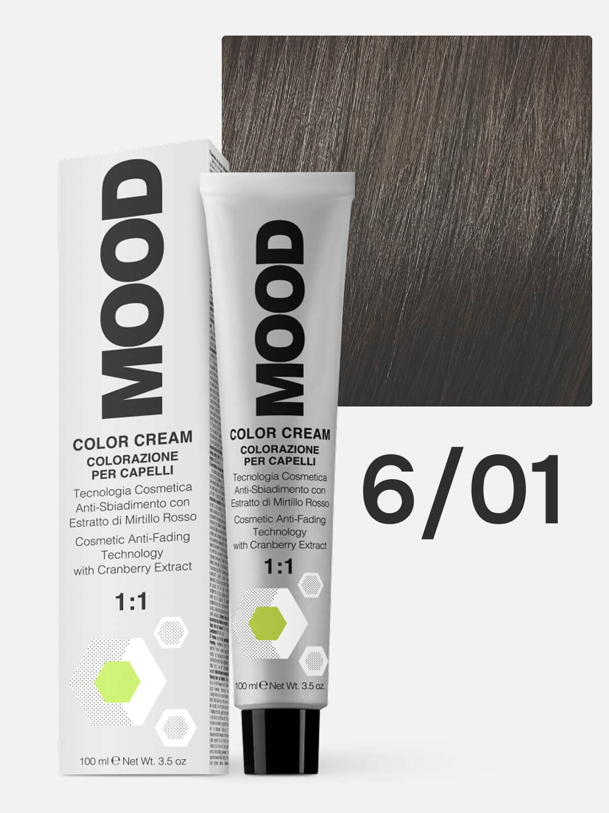 mood Краска для волос 6/01 натуральный пепельный темный блонд 100мл MOOD Краска для волос 6/01 натуральный пепельный темный блонд 100мл — изображение 1