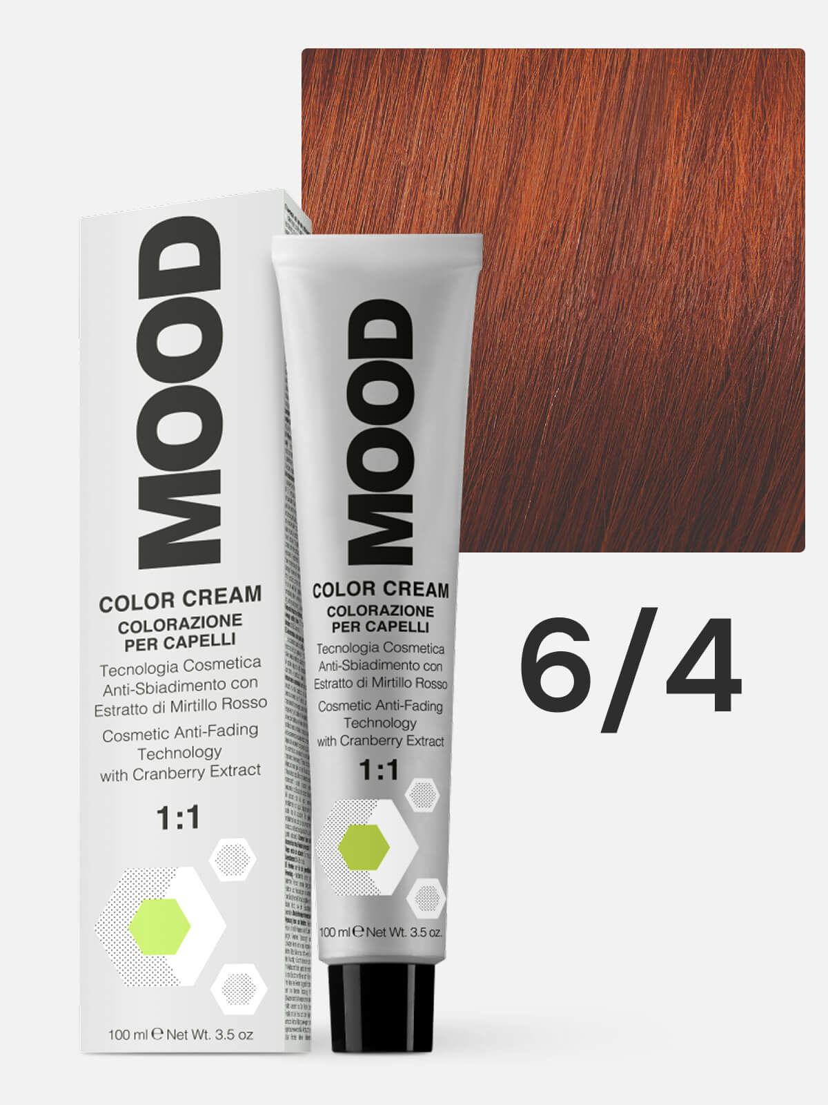 mood Краска для волос 6/4 темный блонд медный biondo scuro rame 100мл MOOD Краска для волос 6/4 темный блонд медный Biondo Scuro Rame 100мл — изображение 1
