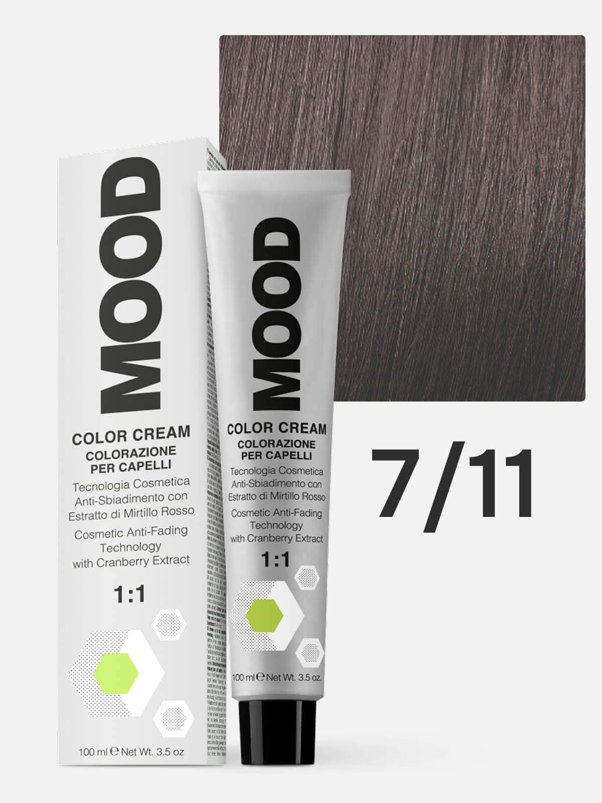 mood Краска для волос 7/11 блонд интенсивный пепельный 100мл MOOD Краска для волос 7/11 блонд интенсивный пепельный 100мл — изображение 1