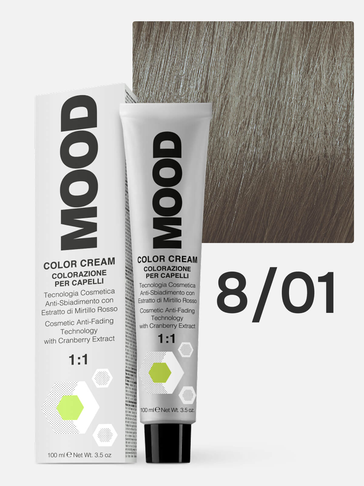 mood Краска для волос 8/01 натуральный пепельный светлый блонд 100мл MOOD Краска для волос 8/01 натуральный пепельный светлый блонд 100мл — изображение 1